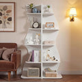 VECELO 2 Pcs Wavy Wavy Corner Shelf, Decorative 5-Tier Storage Bookshelf, 70.1” Tall Freestanding Display Bookcase for Small Spaces, Living Room or Bedroom, White