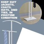 Kings Brand Furniture Dossi Modern Metal Suit Valet Stand, Clothes Rack Organizer with Jacket, Pants & Tie Holder, Space-Saving Garment Rack for Bedroom or Closet (White)