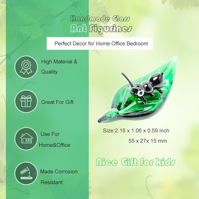 Tiny 2.16" Long Ant Figurine - Miniature Hand Blown Glass Pismire Insect Colorful Crystal Animals Statue Decorative Collectible Figurines Décor Gifts