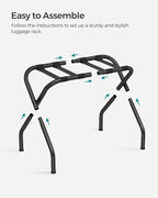 SONGMICS Luggage Rack for Guest Room, Set of 2 Suitcase Stands, Foldable Steel Frame, for Hotel, Bedroom, Holds up to 110 lb, 27.2 x 15 x 20.5 Inches, Black URLR001B02