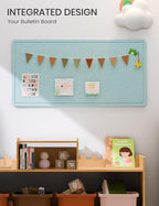 Fluxynara Bulletin Board, 35" x 17.5" Cork Board Alternative with 12 Safe Removable Adhesive Tabs, Foldable Felt Pin Board for Home Office, Classroom, Bedroom,Entryway for Walls—Aqua Blue
