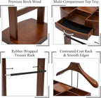 Valet Stand for Men and Women, Wood Suit Rack, Freestanding Coat Stand, Valet Stand Clothing Rack Organizer, Contour Hanger, Trouser Bar, Tie & Belt Hooks for Entryway, Bedroom, Office (Brown)