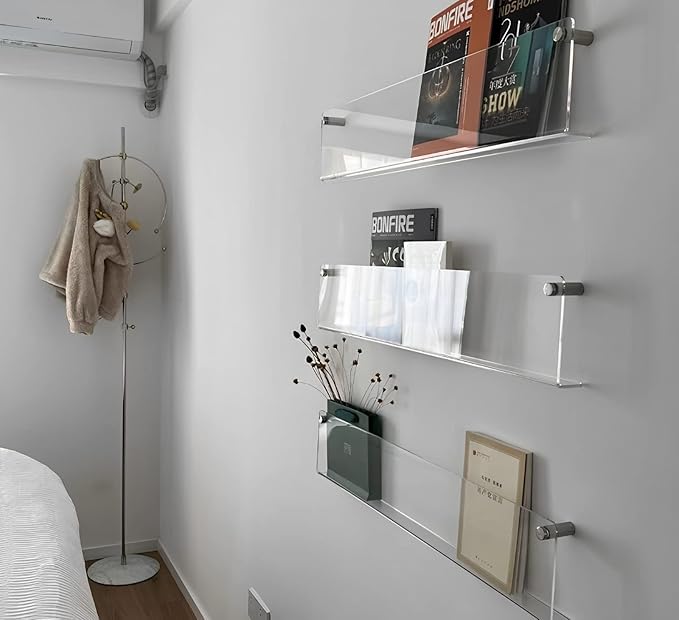 ROYALITA 2-Pack Acrylic Magazine Holder Vinyl Records Holder, Display Floating Nursery Bookshelves Wall Decor Hanging Magazine Holder for Waiting Room, Living Room