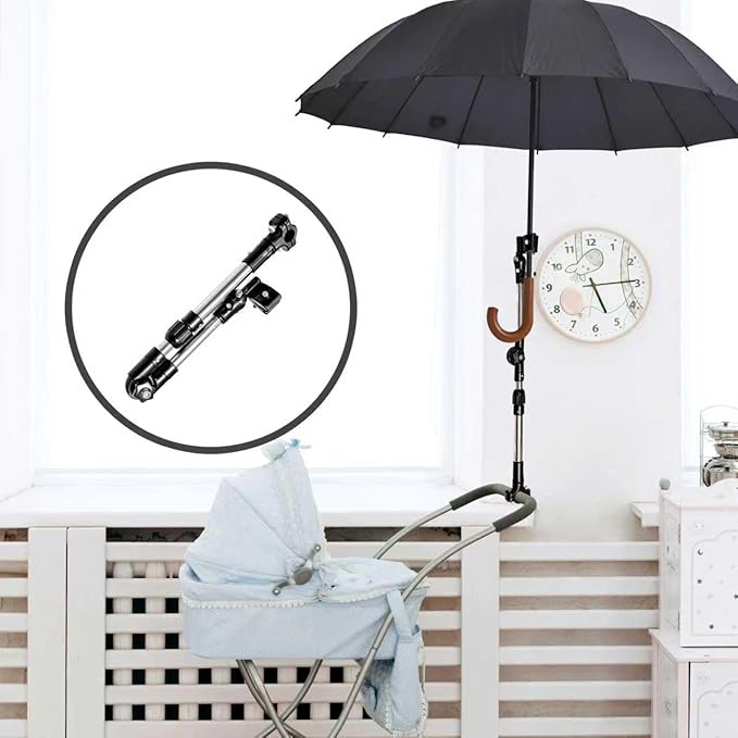 Adjustable Umbrella Holder Stand for Patio Outdoor Wrenches Universal Clip Wheelchair Umbrella Mount Holder for Stroller, Golf Cart, Beach Chair, Bicycle, Bleacher
