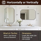 ANDY STAR 26x38 Inch Mirror for Bathroom, Brushed Nickel Scalloped Rectangle Mirror, Silver Bathroom Vanity Mirror in Rust-Proof Stainless Steel 1" Frame, Modern Scalloped Edge Design