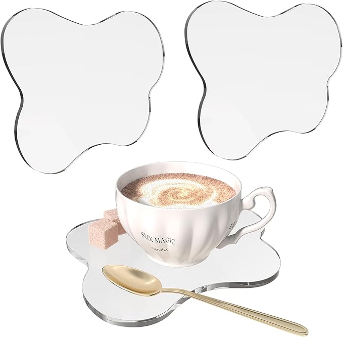 2 PCS Acrylic Coasters Decorative Plates, Irregular Bar Drink Coaster, Drink Coaster for Coffee Table, Clear Coaster for Home Office Desk, Accessory for Desktop Protection, Cloud-Shaped