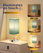 Touch Bedside Table Lamp For Nightstand - 3-Way Dimmable Night Lamp with USB A + Type C Charging Ports and two AC Outlets, Small Desk Light with E26 Bulb for Bedroom Living Room Dorm, Turquoise
