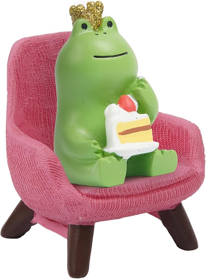 Miniature Frog Figurine Desk Decor, Cute Frog Statue, Mini Frog Garden Decor Resin, Funny Frog Figure Decorations Fairy Garden Accessories Gifts for Home,Office,Room Ornament(Pink Cake)