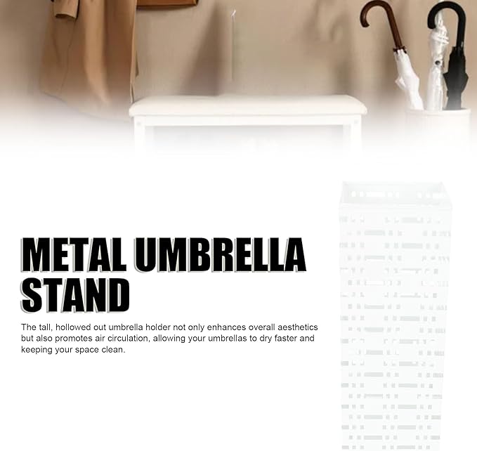ZJchao Square Umbrella Holder Stand Rack Metal Freestanding for Wet Umbrellas with Hollow Design Rust Alloy Compact 16.5x6.5x6.5in for Home Hotel Office Cafe