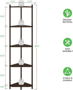 Wisuce Corner Shelf Stand - 5 Tier Walnut Bamboo Small Corner Bookshelf for Office Kitchen Bedroom Plant Stand Living Room Decor Small Space