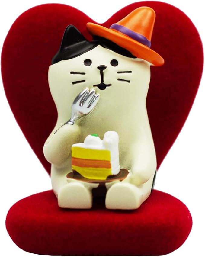 RAQWI Cute Kitten Figurine Eating Cake on Heart-Shaped Sofa, Mini Resin Cat Statue for Office Desk & Home Decoration, Adorable Easter Spring Gift for Cat Lovers, Women, Friends