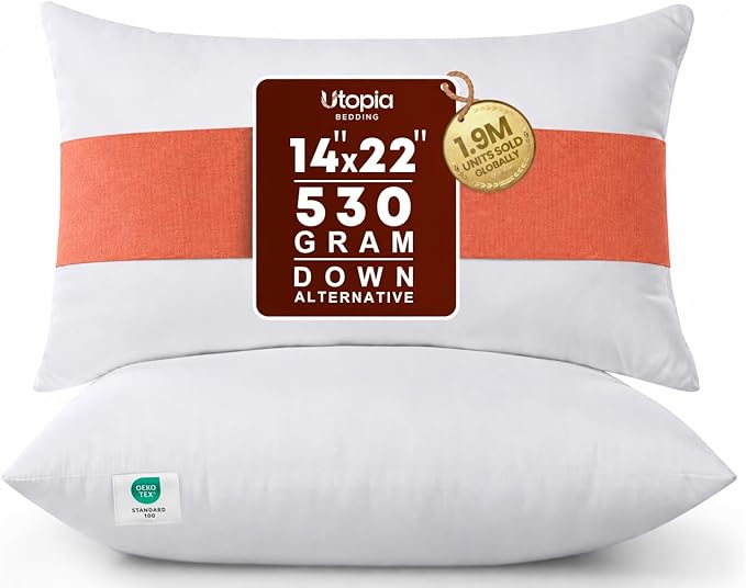Utopia Bedding 14x22 Pillow Inserts, Set of 2, White – Indoor Decorative Throw Pillows for Bed, Sofa & Couch – Soft, Supportive & Fluffy Cushion Inserts
