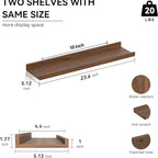 Boswillon 23.6 Inch Long Floating Shelves - 2 Set Farmhouse Wall Shelf for Bedroom, Nursery Book Shelf with Lip, Picture Ledge Shelf for Wall Decor Living Room Bathroom Kitchen - Walnut
