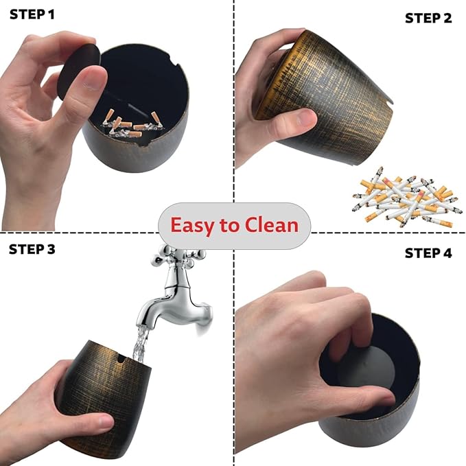 Ash Tray, Large Outdoor Ashtray with Lid, Ashtray for Outside Patio, Stainless Steel Windproof Smokeless Ash Tray for Balcony, Ashtrays for Smokers, Home Office Decoration