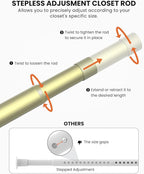 Closet Rods for Hanging Clothes, 17 to 84 Inches Stepless Adjustable Metal Closet Rod, 1.3 Inches Heavy Duty Clothes Hanging Rod for Closet Wardrobes Laundry RV, Verdant Gold