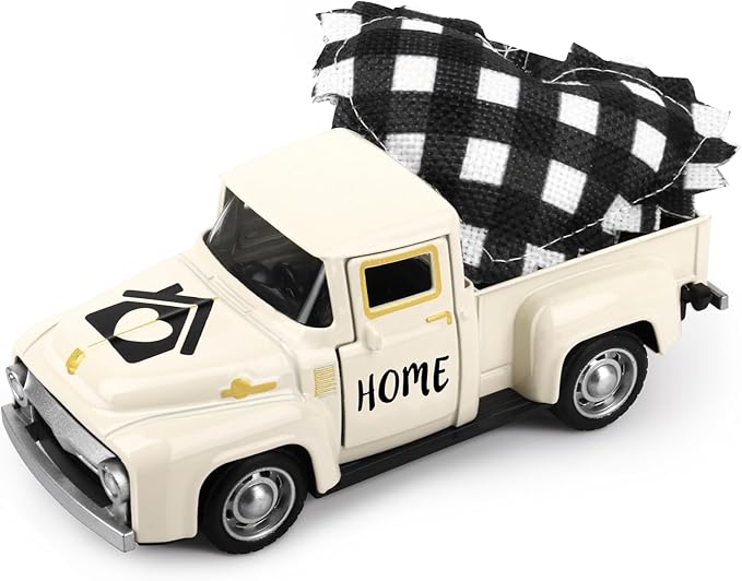 Vintage White Truck Decor with Heart Farmhouse Tiered Tray Decor Vintage Mini Truck Bookshelf Table Decors