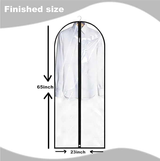 Dress Bags for Gowns Long, 65'' Garment Bags for Hanging Clothes, Suit Bag Cover for Storage and Travel, 2 Pack (Clear)