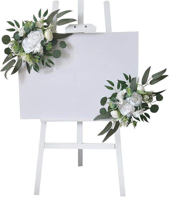 2X Wedding Arch Flowers Decorative Swags Floral Swag Welcome Sign Decoration for Party, White Flowers