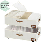 StorageWorks Under Bed Storage with Wheels, 10" Underbed Storage Containers with Lid, 90L Clothes Organizer for Blankets, Sweaters, Bedding, 2-Pack, Beige
