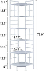 HOMISSUE Corner Shelf, 6 Tier Tall Narrow Bookshelf 76.9", Industrial Corner Bookcase with Storage for Home Office Living Room and Bedroom, White