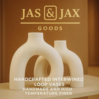 Cream White Decorative Vase Set - Modern Hug Donut Ceramic Vases by JAS & JAX GOODS, Minimalist Boho Style Centerpiece for Console Table, Living Room, Bookshelf, or Fireplace Mantel