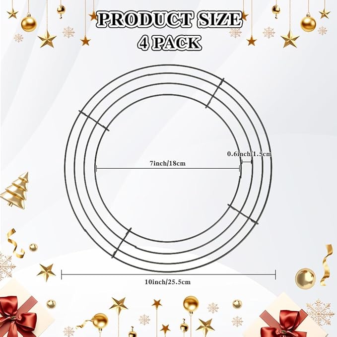 4 Pack Wreath Frame 10 Inch Wire Wreath Frame Round Metal Wreaths Form Dark Green Wire Wreaths Ring for Floral Arrangements DIY Craft Home Decorations Wedding Thanksgiving Christmas Party Supplies