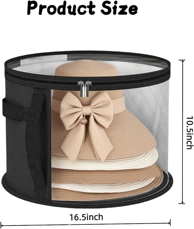 4 Pcs Oversized Clear Hat Storage Box, Cowboy Hat Organizer Bag for Closet, Foldable Case with Carrying Handles for Women Men (Black)