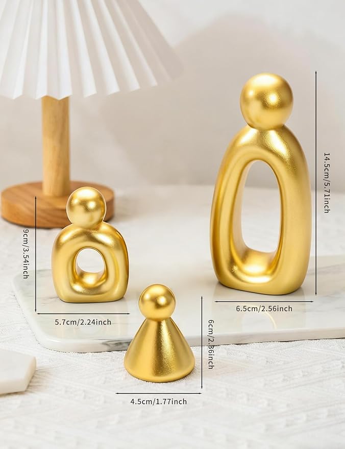 Abstract Family of 3 Figurines Modern Sculptures - Minimalist Home Decor for TV Stand, Bookshelf, Living Room | Decorative Accents and Gift Ideas as Knick Knacks for Shelves (GLOD)