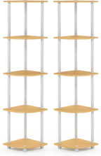 Furinno Turn-N-Tube Corner Shelf Set of 2, 5-Tier Corner Bookshelf, Open Storage Shelves, for Organization and Storage, Living Room, Home Office, Garage, Beech