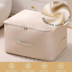 Ultra Space Saving Self Compression Organizer, 3-Layer Zipper Large Capacity Storage Bag, Thick Satin Fabric Heavy Duty Bags for Comforters Blankets Bedding Duvet (Beige, X-Large, 2PCS)