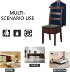 Wood Chair Valet Stand, With Hanger Trouser Bar, Top Storage Tray Wardrobe, With Large Drawer Clothing Rack, Men Women Floor Standing Suit Valet for Living Room, Entryway, Bedroom, Office