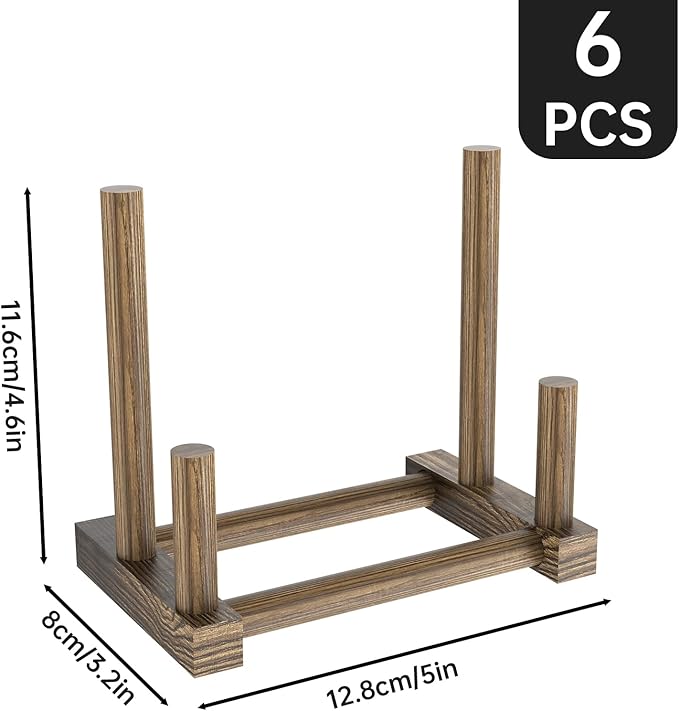 NiHome 6" Multi-Purpose Wooden Display Stands for Plates, Photos, Books, Vinyl Records, Tablets, Small Art Pieces, Retro Style Stable Solid Holder for Home Decor, Retail Displays, Art Showcases (6PCS)