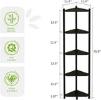 Wisuce Corner Shelf, 100% Real Bamboo Shower Corner Shelves Free Standing Shelf Storage Organizer for Bathroom Living Room Kitchen (Black, 5 Tier)