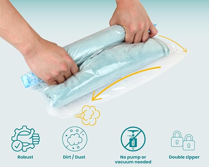 6 Pack Space Saver Vacuum Storage Bags Hand Roll Compression Bags for Travel Luggage Home Organizers
