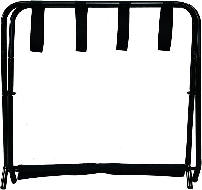 Kings Brand Furniture Shanon Folding Luggage Rack - Suitcase Stand With Storage Shelf - Folding Luggage Rack for Guest Room and Bedroom - Sturdy Portable and Stylish Metal Suitcase Stand - Black
