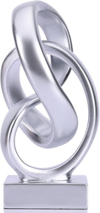 WUBIANJIE Modern Abstract Knot Sculpture, Artistic Mobius Inspired Resin Decor, Elegant Home and Office Decor, (Silver)