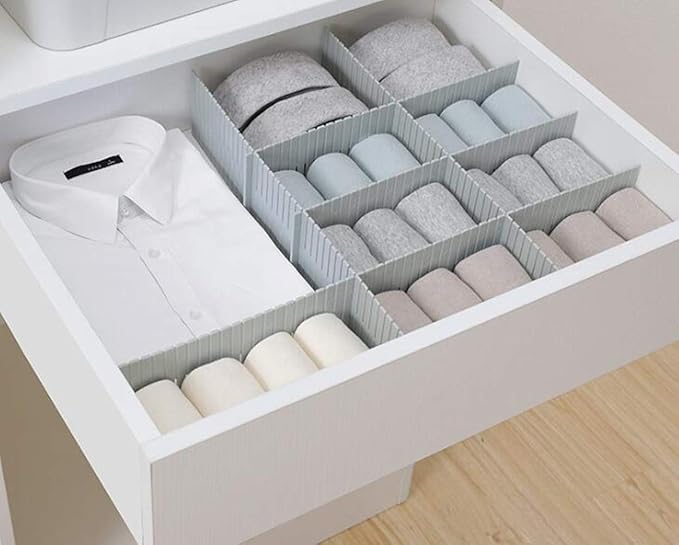 Onerbuy 8pcs Adjustable Grid Drawer Dividers DIY Plastic Closet Separator Tidy Organizer Container for Underwear Socks Belt Office Supplies(Grey)