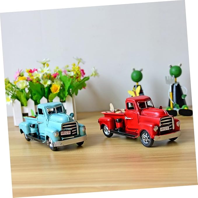 Unomor Vintage Handmade Iron Car Model Red Classic Tabletop Decoration for Home Office Miniature Car Ornament for Lovers and Collectors