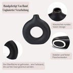 CEMABT Donut Vase Black Hollow Ceramic Vase for Flowers Handmade Minimalist Boho Style Decor for Wedding Dinner Table Party Living Room Office Bedroom