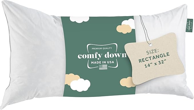 ComfyDown Decorative Throw Pillow Insert, Down and Feather Fill, 100% Cotton Cover, 233 Thread Count - Made in USA (14 X 32)