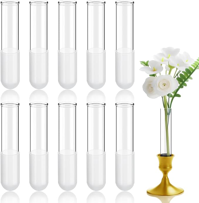 10 Pack 3.9" Glass Cylinder Bud Vase Taper Candle Holder's Bud Flower Vase Specially for Candlestick Adjustable Designed for Taper Candle Holder for Tablescapes, Wedding Decor