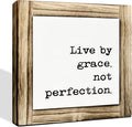 Inspirational Decor Signs, Decorative Wooden Box Sign, Positive Mindset Wood Sign, Motivational Home Office Decor, Gentle Reminder Gift for Her, Live By Grace Not Perfection Sign, 5.9×5.9 inches