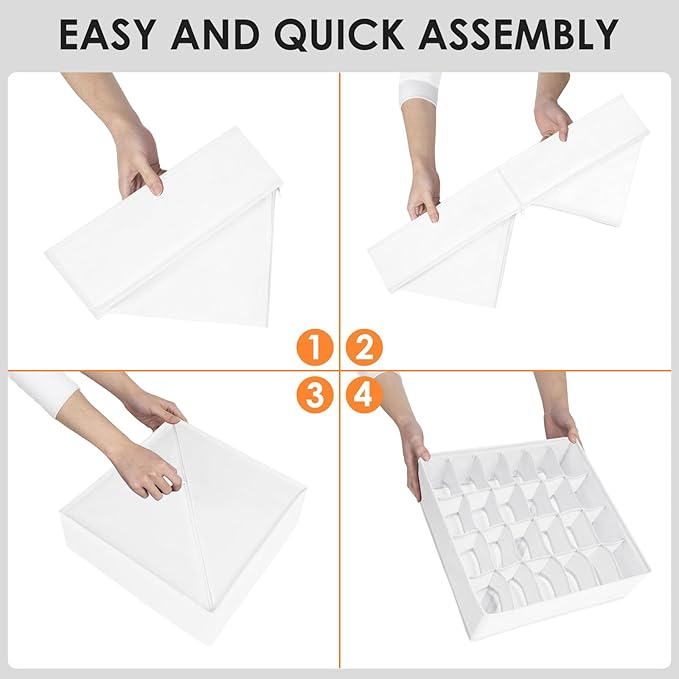 Criusia Drawer Organizer Clothes, 8 Pack Dresser Organizer Bins for Baby Clothes, Underwear Sock, Fabric Closet Organization and Storage Dividers for Nursery Bedroom (96 Compartments, White)