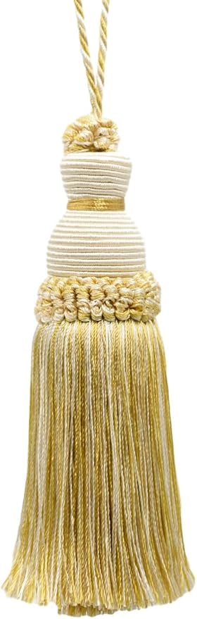DÉCOPRO Beautiful Hand-Crafted 5" (12.5cm) Key Tassel, 3 1/2" (8.5cm) Loop # IKTJ, Ivory Beige Gold #2523 (Yellow Gold, White Ivory, Light Beige) Set of 2