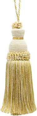 DÉCOPRO Beautiful Hand-Crafted 5" (12.5cm) Key Tassel, 3 1/2" (8.5cm) Loop # IKTJ, Ivory Beige Gold #2523 (Yellow Gold, White Ivory, Light Beige) Set of 10