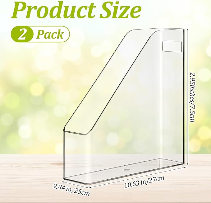 Kifmurase 2PCS Vertical File Holder, Clear Plastic Standing File Shelf and Organizer for Office Home Magazines Notebooks Folder Binders, Multi-purpose Desktop Document Storage Vertical Rack