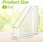 Kifmurase 2PCS Vertical File Holder, Clear Plastic Standing File Shelf and Organizer for Office Home Magazines Notebooks Folder Binders, Multi-purpose Desktop Document Storage Vertical Rack
