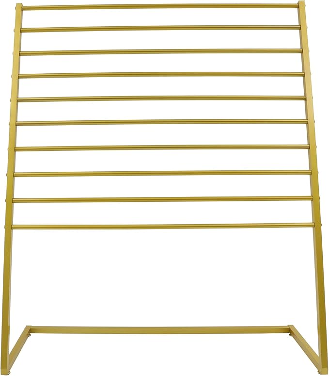 10 Tier Metal Scarf Organizer Holder, Freestanding Scarf Rack, Scarf Holder Organizer for Commercial Clothing Retail Store Towel Rack Ties Belt Pants Hanging (Gold, 47.24 * 15.75 * 57.09in)