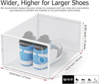Kuject XX-Large Shoe Storage Boxes Organizers Clear Plastic Stackable 12 Pack, Shoe Rack & Holder Substitute, Sneaker Containers, Shoe Storage Organizer Bins for Closet, Under Bed,White(No Fold Line)