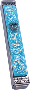 Sparkling Art Glass Mezuzah - Easy Mount Indoor or Outdoor - Weatherproof Metal Case - Gift Box and Non-Kosher Scroll Included - Hand Made in USA - Guaranteed for Life! (Opal Blue)